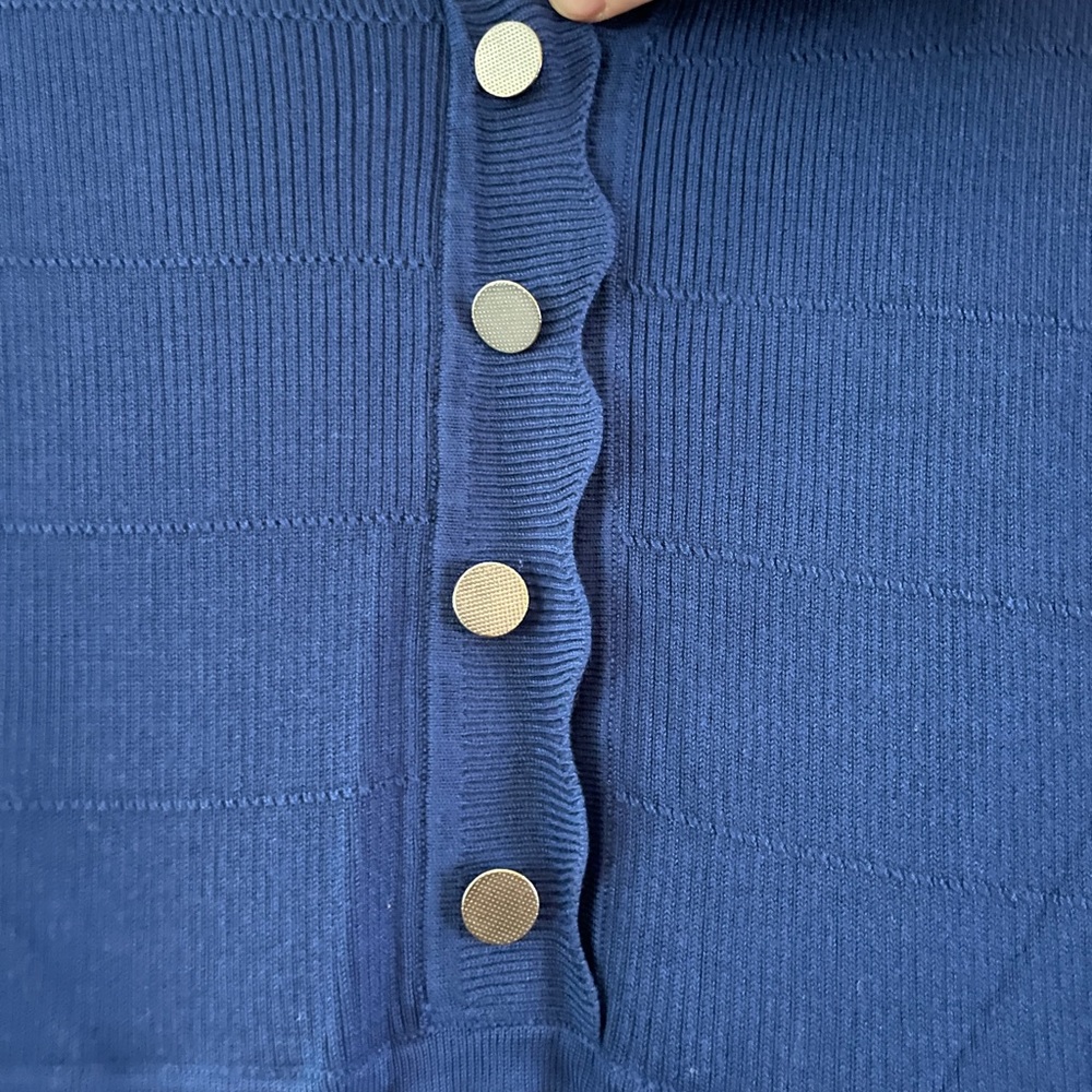 RW&CO. Blue Scalloped Button Midi Dress - Picture 2 of 4